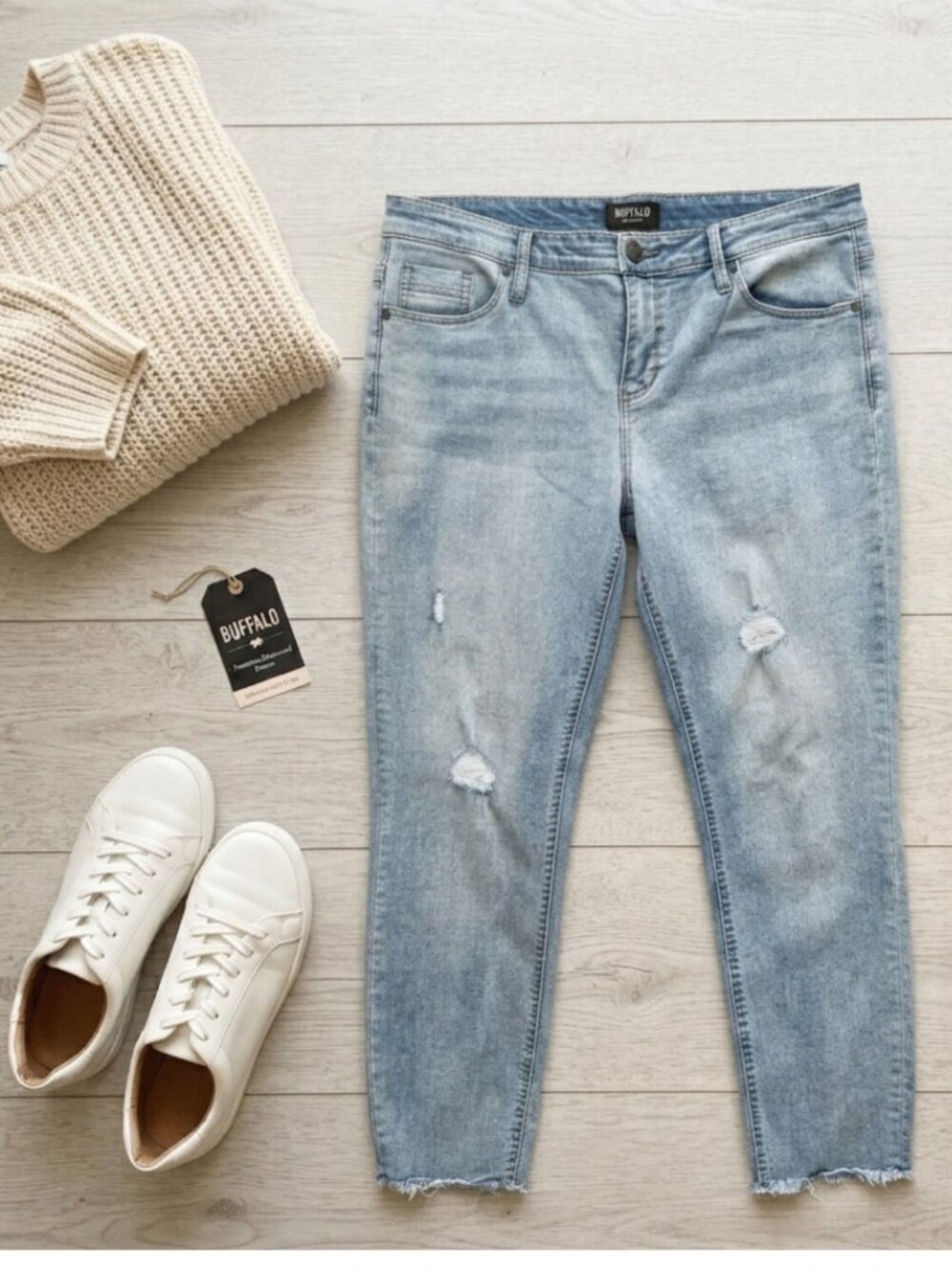Buffalo David Bitton Jess Skinny Jeans Rip Repair Raw Hem NWOT 12